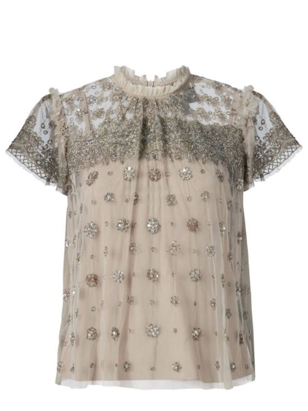 Needle Thread Heavily Beaded Top Sz XS Gray Embellished By Hand Luxury Event
